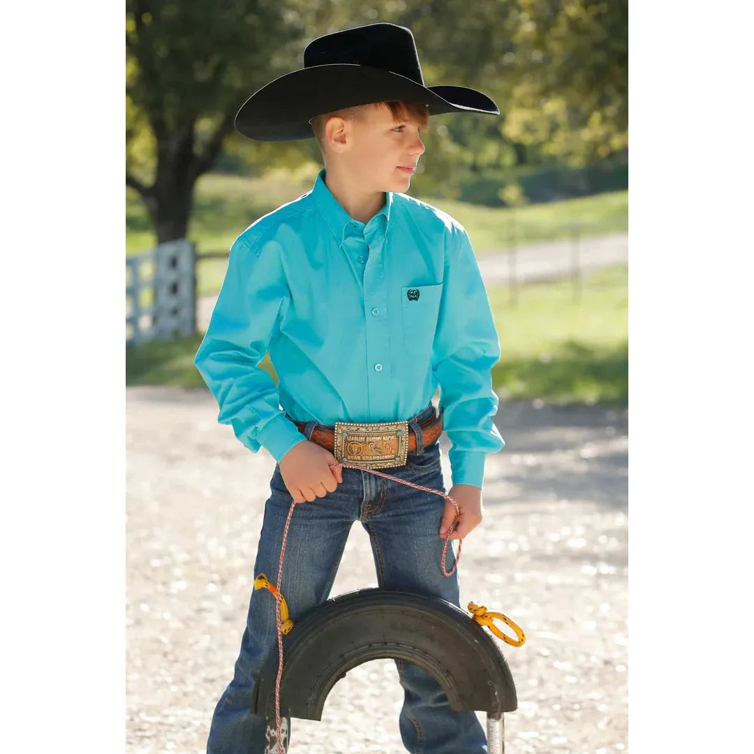 Baby/Toddler/Boy's Cinch Solid Button-Down Western Shirt-Turquoise