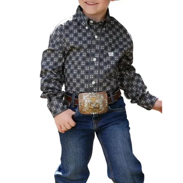 Cinch Toddler/Boy's Geometric Print Button-down Western Shirt-Khaki