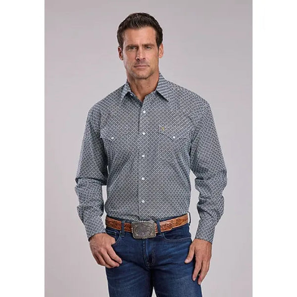 Men's Stetson Snap 2 Pocket Geo Print-Navy Geo Print