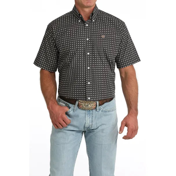 Men's Cinch Plaid Print Short Sleeve Shirt-Navy - CWesternwear