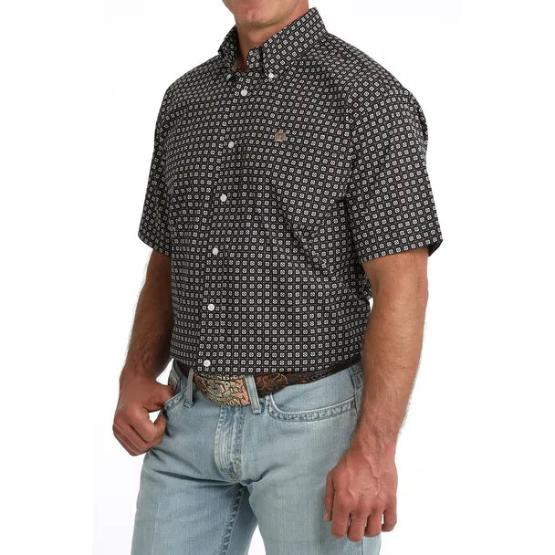 Men's Cinch Plaid Print Short Sleeve Shirt-Navy - CWesternwear