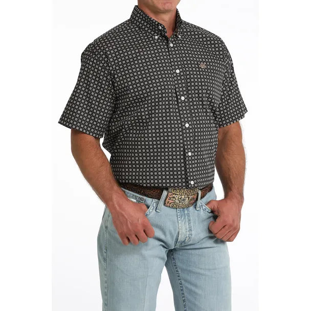 Men's Cinch Plaid Print Short Sleeve Shirt-Navy - CWesternwear