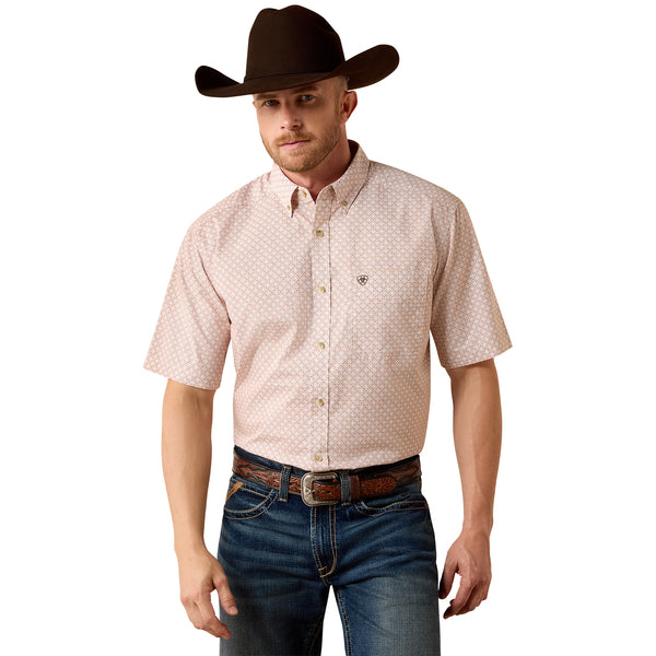 Men's Ariat Nels Short Sleeve Shirt-Almond Oil Geo Print