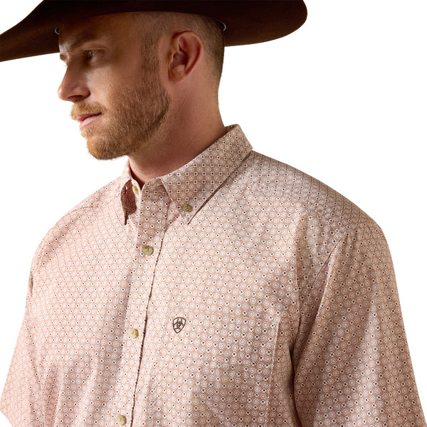 Men's Ariat Nels Short Sleeve Shirt-Almond Oil Geo Print