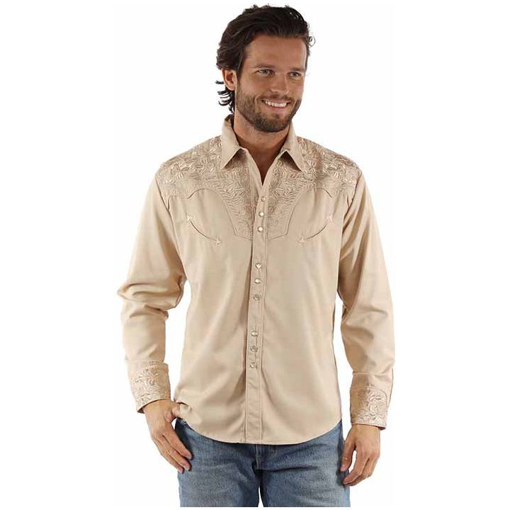 Men's Scully Floral Embroidered Long Sleeve Sand