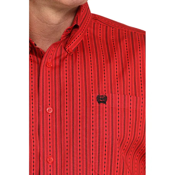 Men's Cinch Stripe Print Button-Down Western Shirt-Red