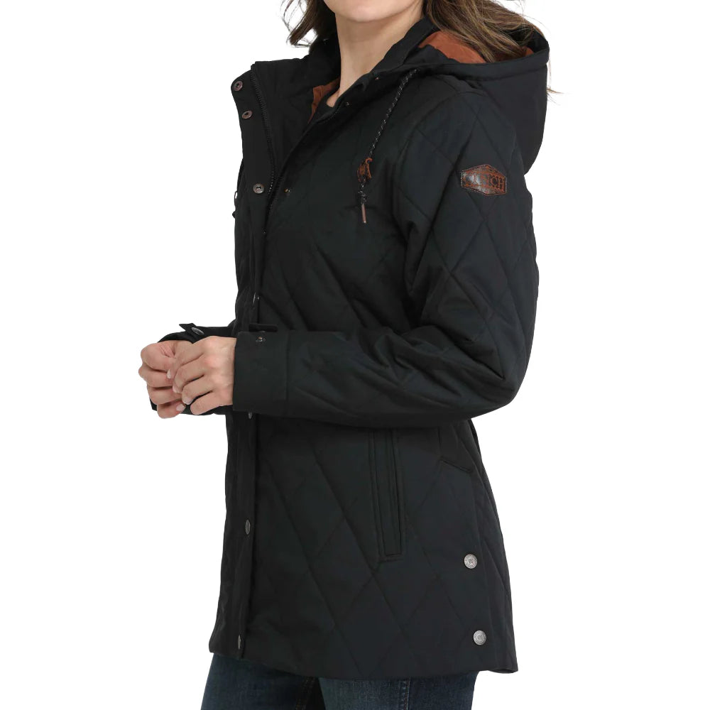 Cinch Women's Quilted Snap Hooded Barn Coat-Black