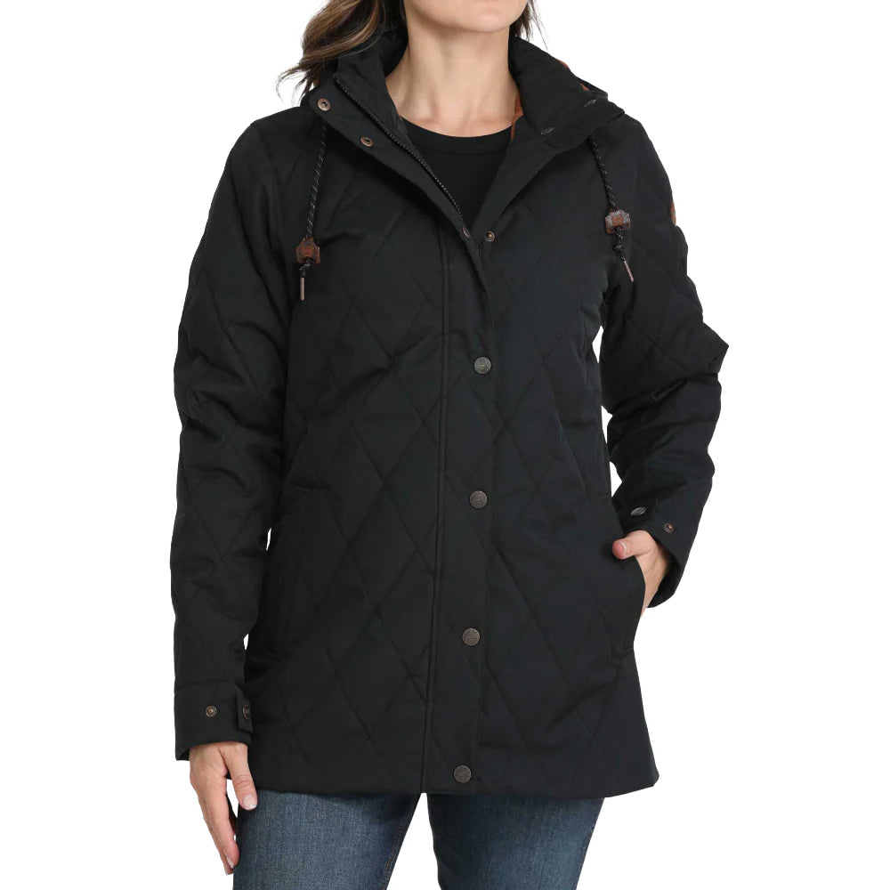 Cinch Women's Quilted Snap Hooded Barn Coat-Black
