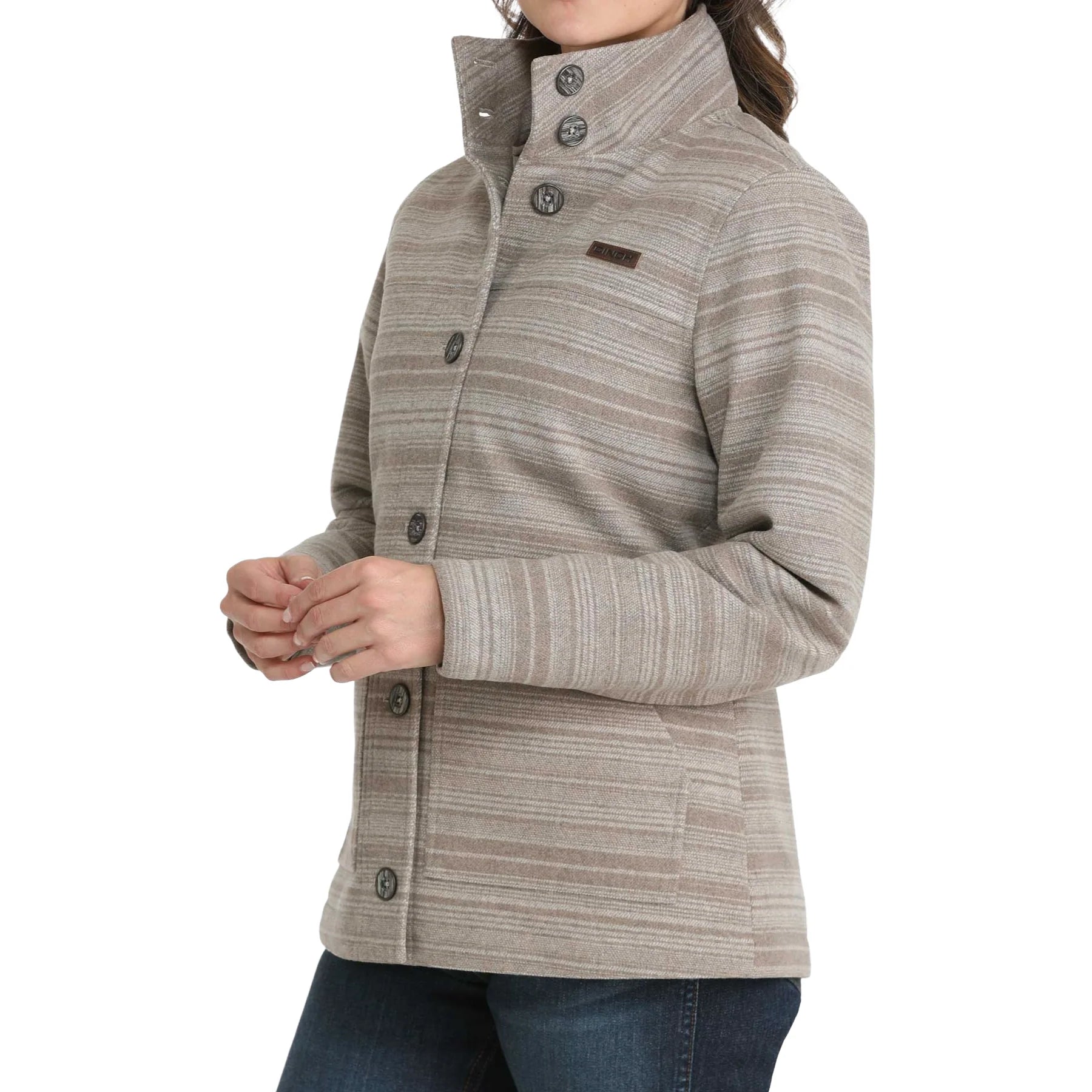 Cinch Women's Gray Wooly Striped Button-Down Coat-Gray