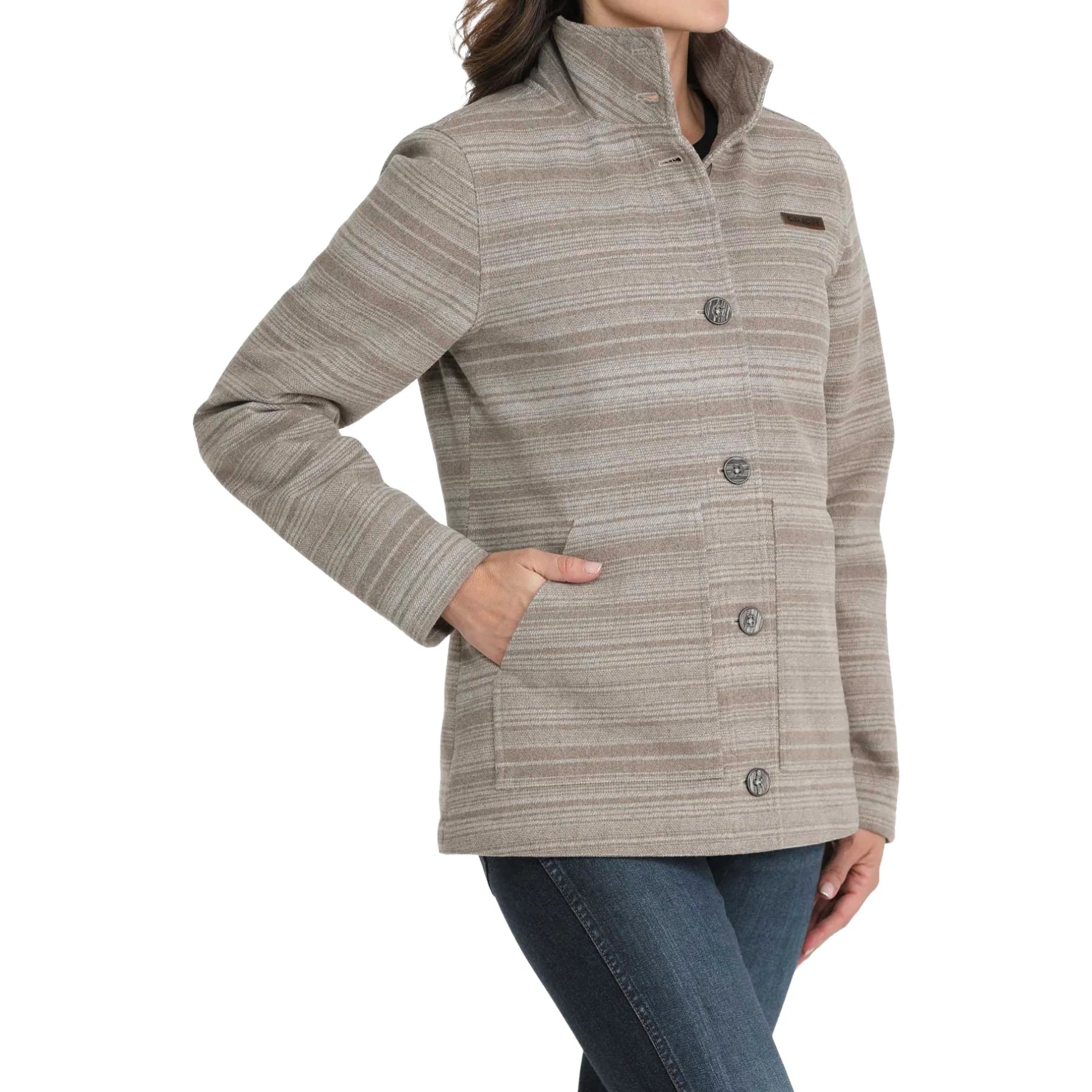 Cinch Women's Gray Wooly Striped Button-Down Coat-Gray