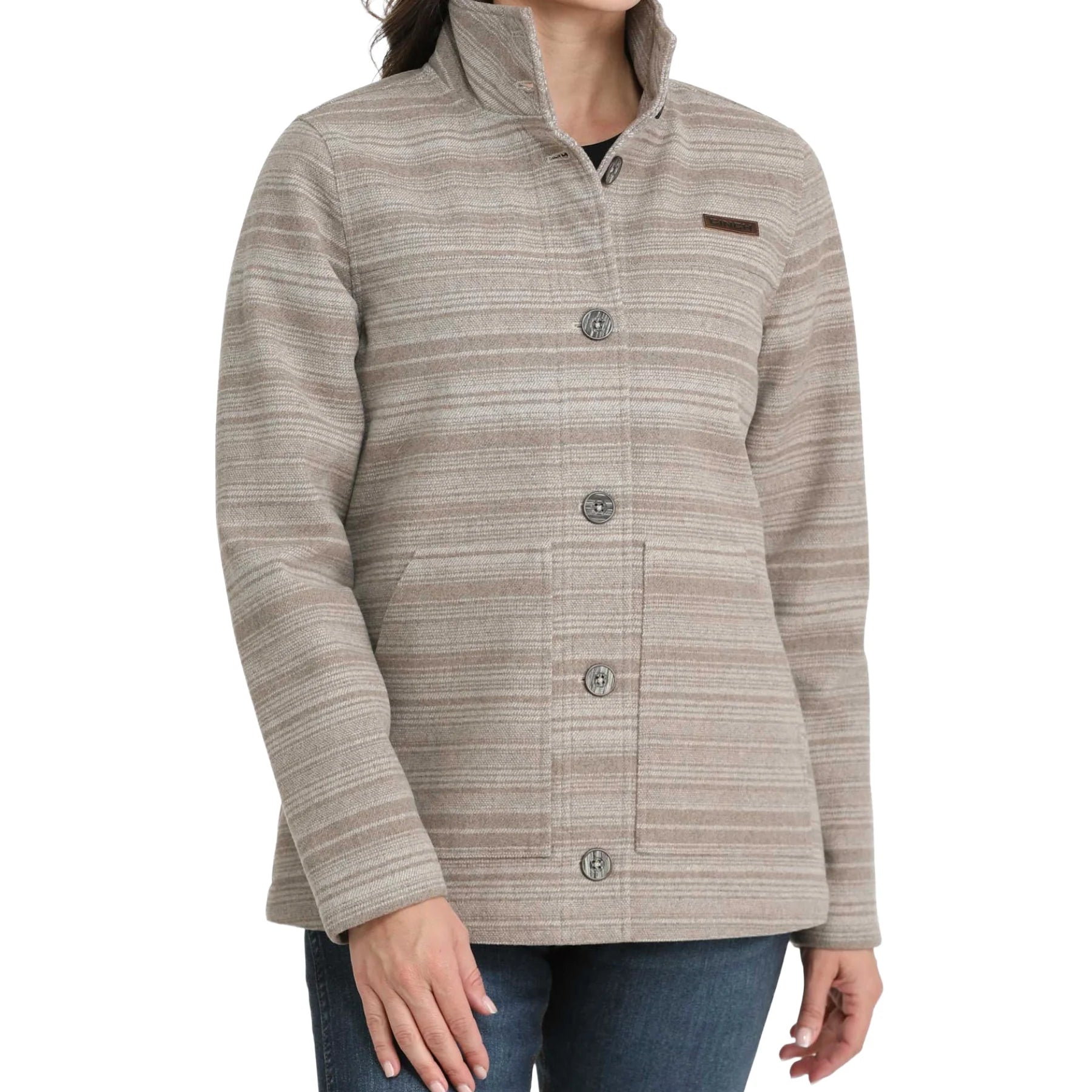 Cinch Women's Gray Wooly Striped Button-Down Coat-Gray