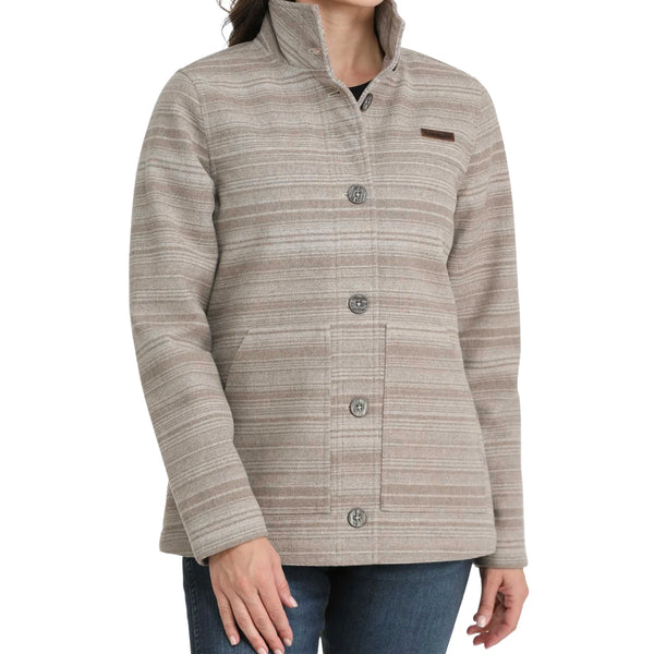 Cinch Women's Gray Wooly Striped Button-Down Coat-Gray
