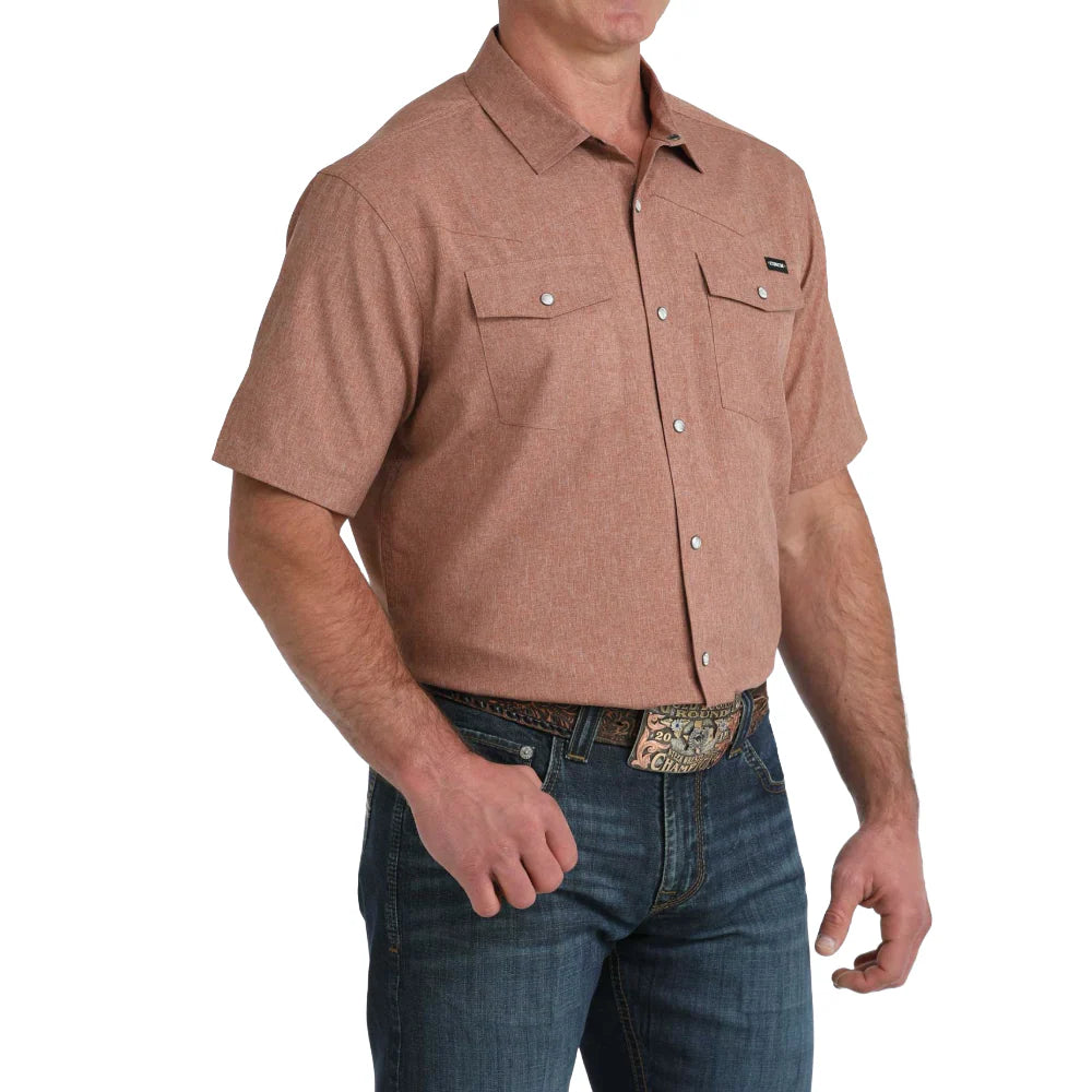 Men's Cinch Camp Short Sleeve Shirt-Brown - CWesternwear