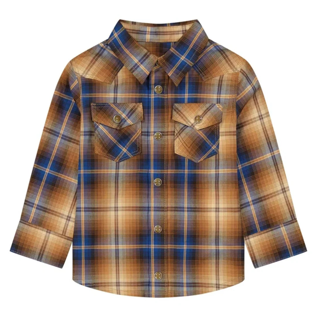 Wrangler Boy's Infant/Toddler Long Sleeve Western Snap Shirt-Brown Plaid - CWesternwear
