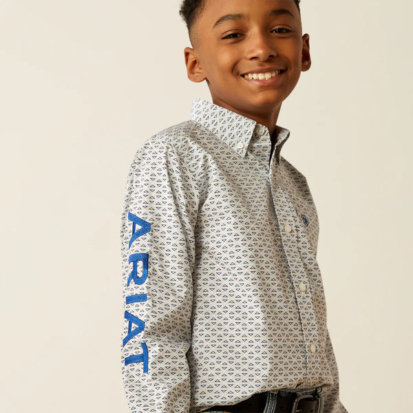 Boy's Ariat Team Drew Classic Fit Shirt-Blue/Navy