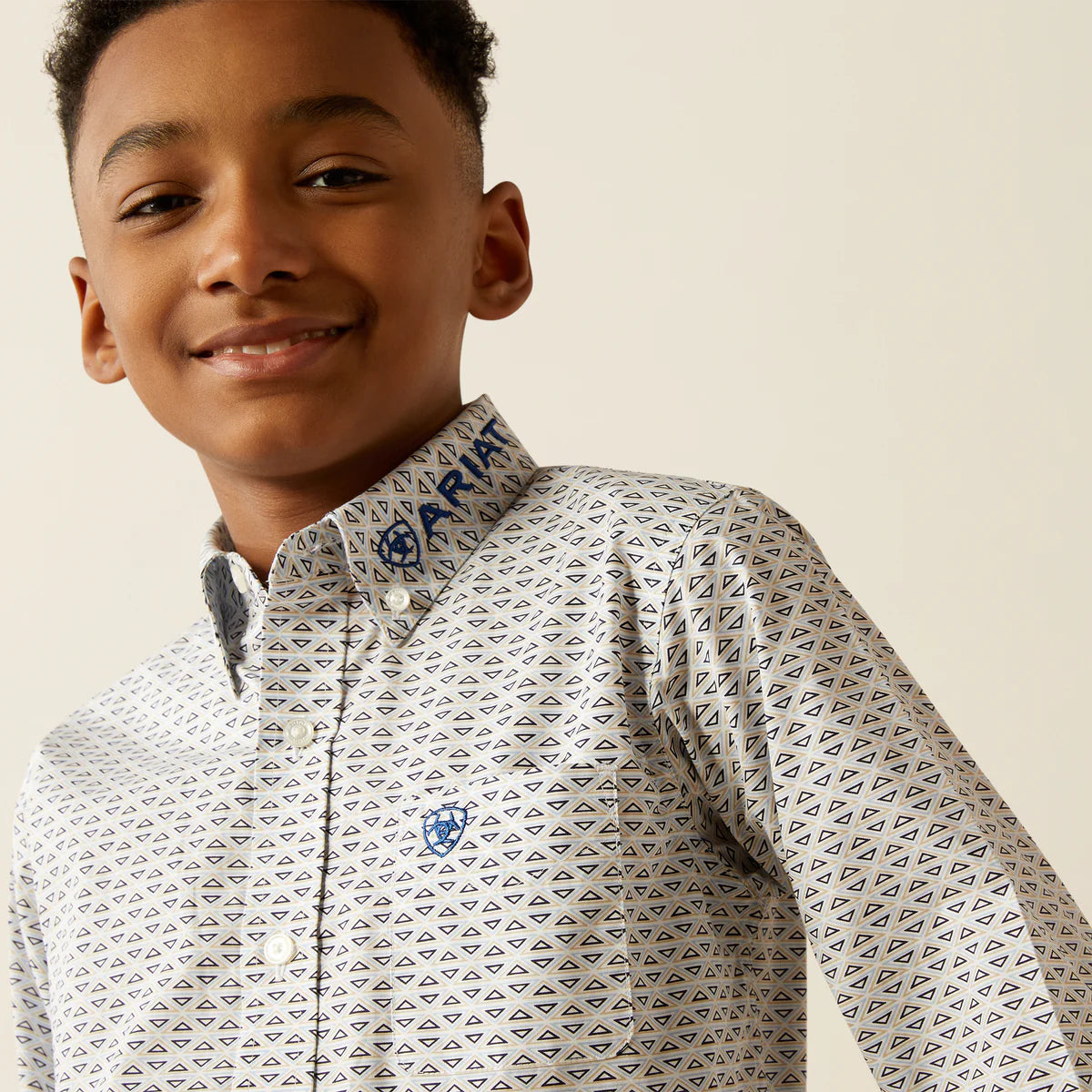 Boy's Ariat Team Drew Classic Fit Shirt-Blue/Navy