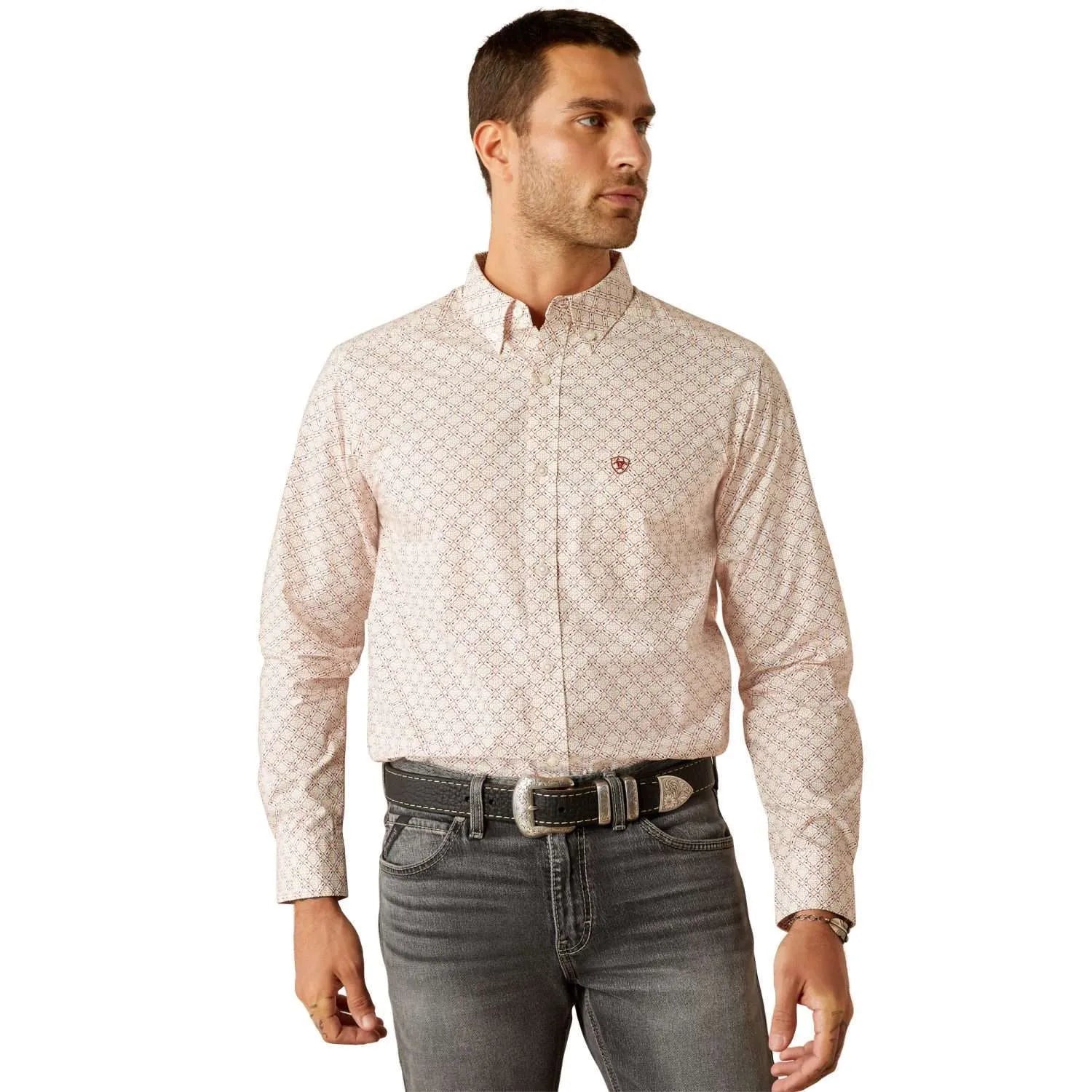 Men's Ariat Cross Fitted Long Sleeve Shirt -Red