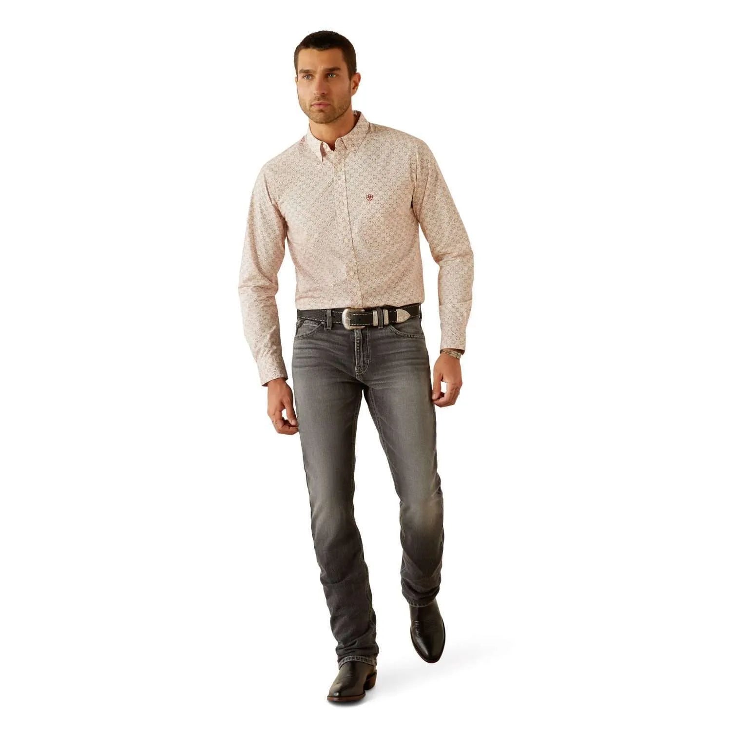 Men's Ariat Cross Fitted Long Sleeve Shirt -Red