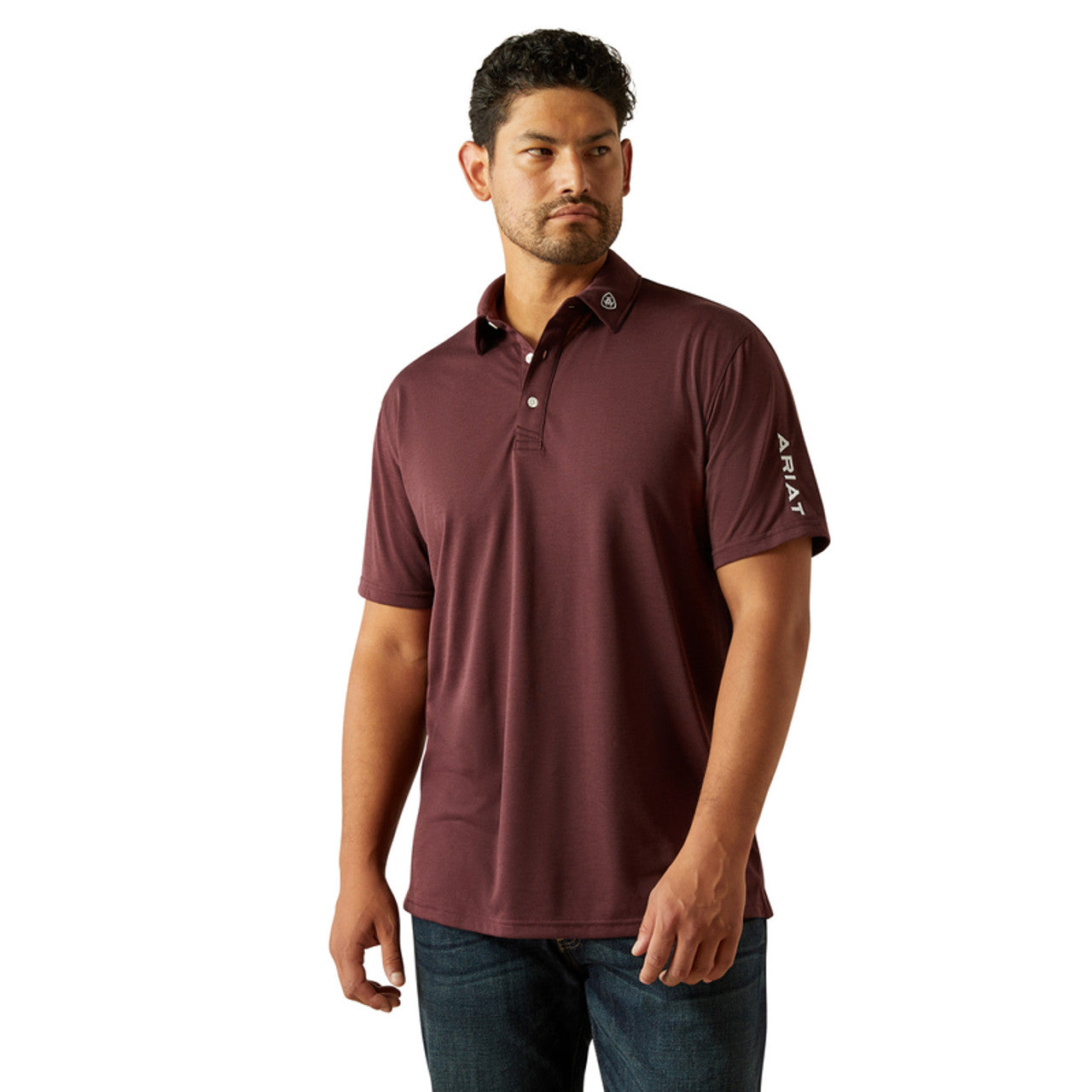 Men's Ariat Team Logo Short Sleeve Polo-Malbec