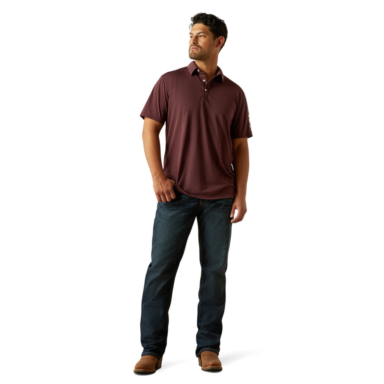 Men's Ariat Team Logo Short Sleeve Polo-Malbec