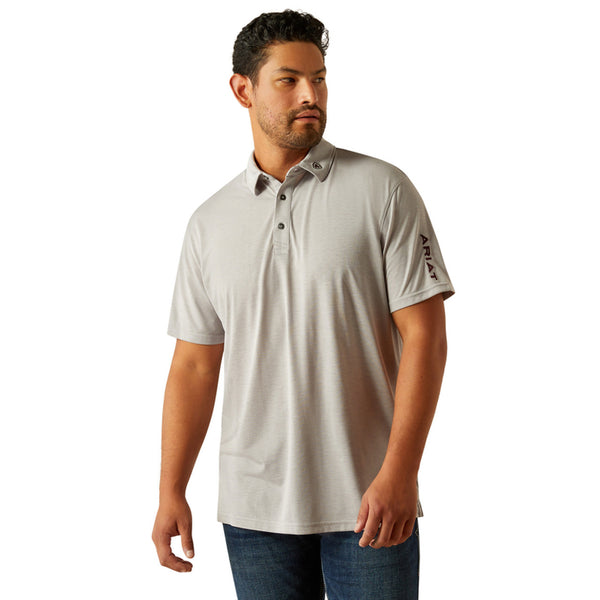 Men's Ariat Team Logo Short Sleeve Polo-Silver Sconce