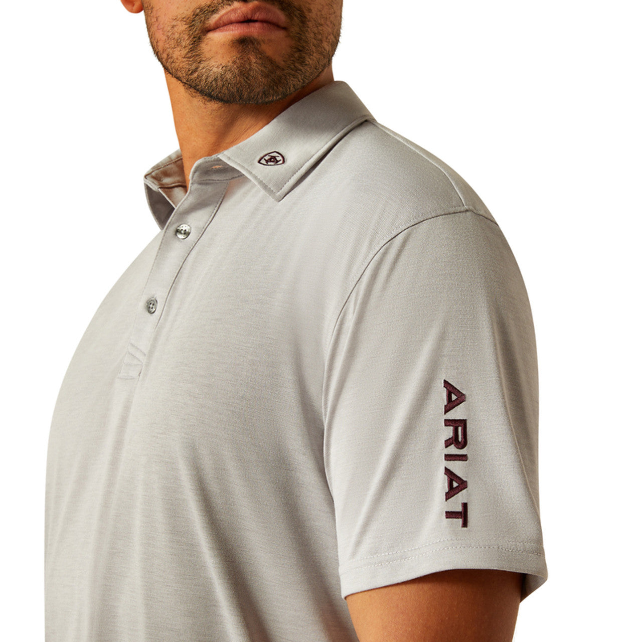 Men's Ariat Team Logo Short Sleeve Polo-Silver Sconce