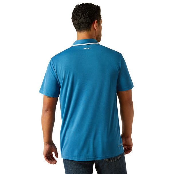 Men's Ariat Welded Tek Fitted Short Sleeve Polo-Blue Sapphire