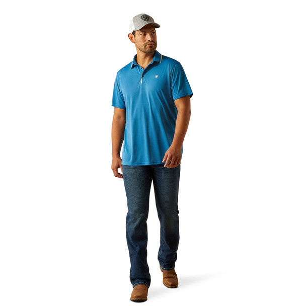 Men's Ariat Welded Tek Fitted Short Sleeve Polo-Blue Sapphire