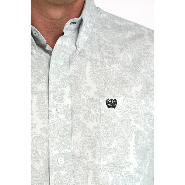 Men's Cinch Paisley Print Button-Down Western Shirt-White