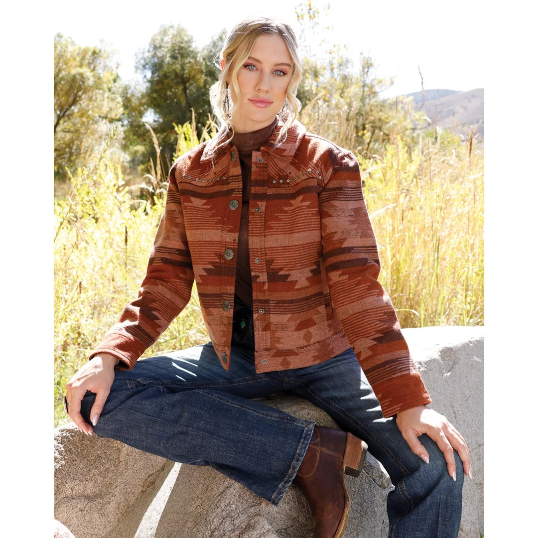 Cruel Denim Ladies Red Southwest Concho Trucker Jacket
