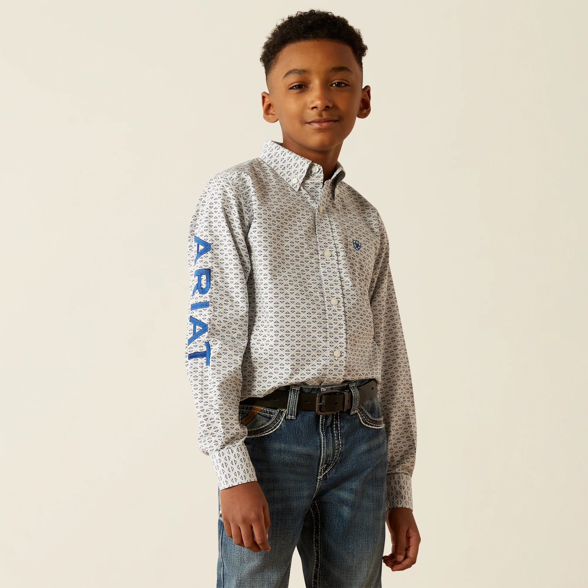 Boy's Ariat Team Drew Classic Fit Shirt-Blue/Navy