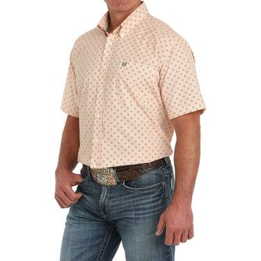 Men's Cinch Print Short Sleeve Shirt-Orange