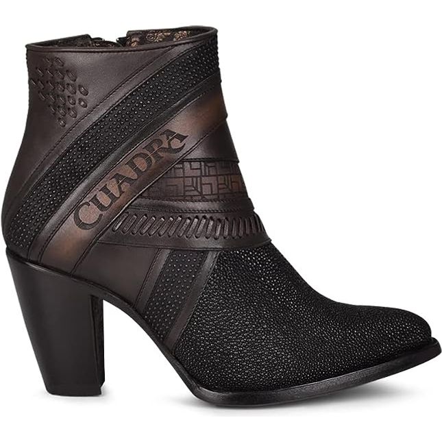 Cuadra Women's Black Short Boot Genuine Stingray Leather with Zipper