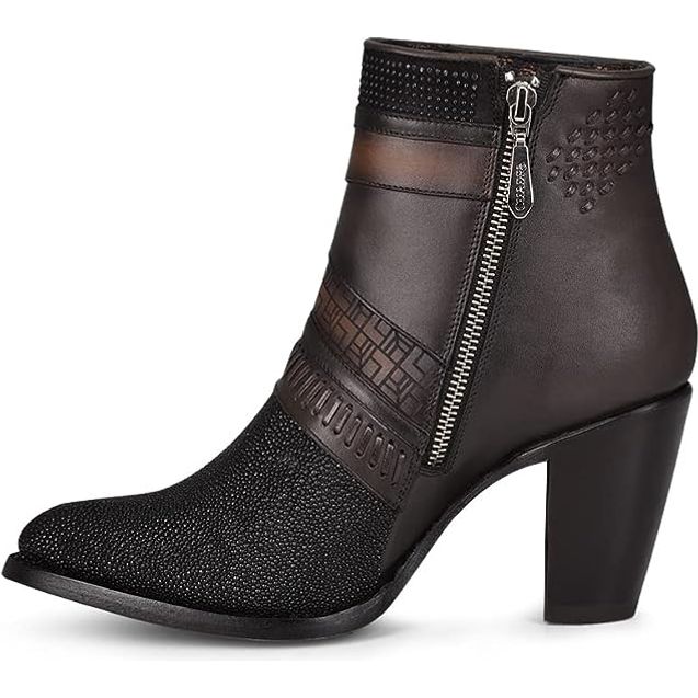 Cuadra Women's Black Short Boot Genuine Stingray Leather with Zipper