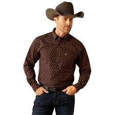 Men's Ariat Chance Fitted Long Sleeve Shirt - Brown