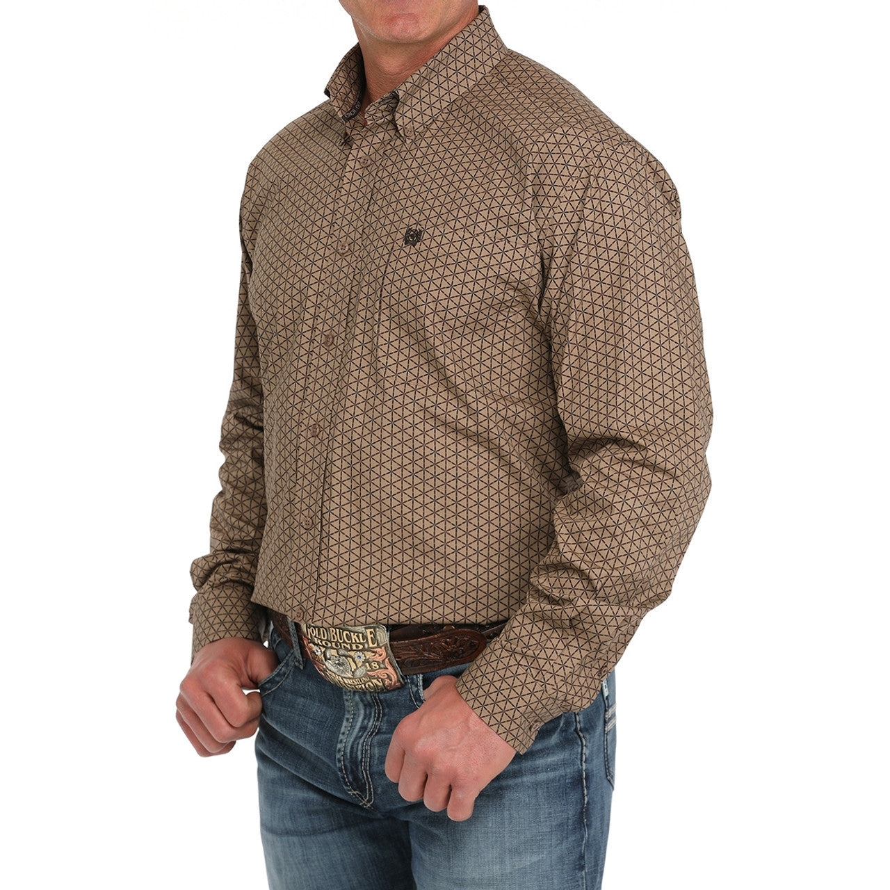 Men's Cinch Diamond Print Button-Down Western Shirt-Brown
