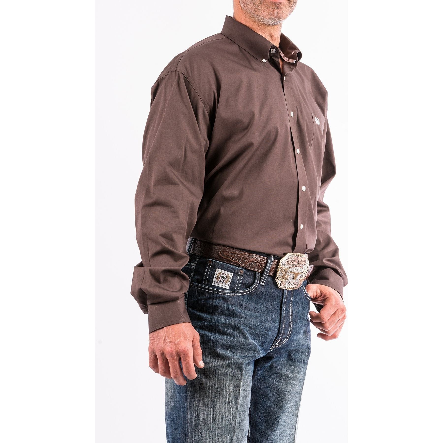 Men's Cinch Solid Brown Button-Down Shirt