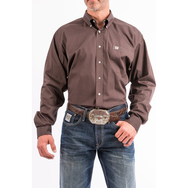 Men's Cinch Solid Brown Button-Down Shirt