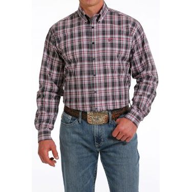 Men's Cinch Plaid Print Long Sleeve Shirt - Navy/Pink/Light Blue