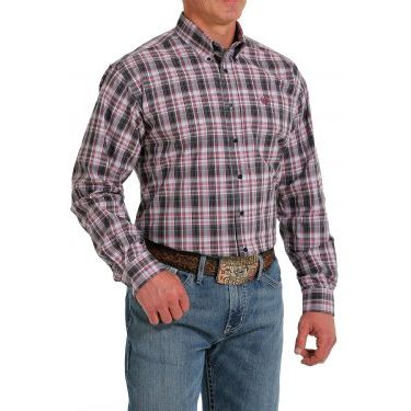 Men's Cinch Plaid Print Long Sleeve Shirt - Navy/Pink/Light Blue