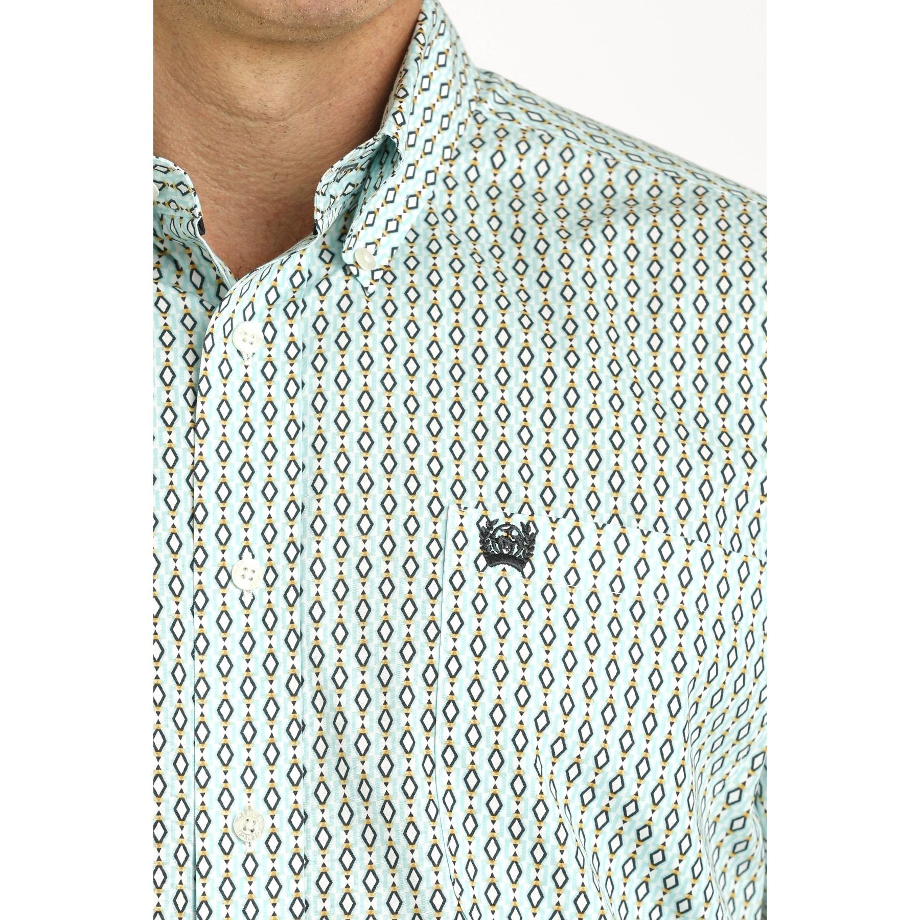 CINCH MEN'S GEOMETRIC PRINT BUTTON-DOWN WESTERN SHIRT - CREAM / TURQUOISE