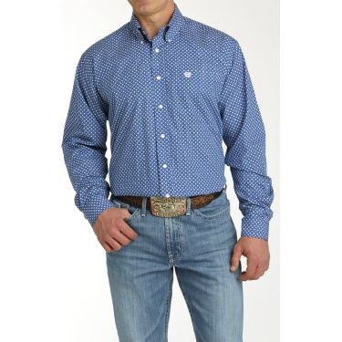 Cinch Men's Star Print Button-Down Western Shirt - Blue/White
