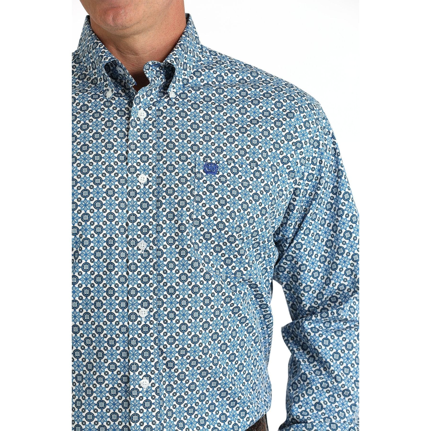 Men's Cinch Geometric Print Button-Down Western Shirt - Blue/White