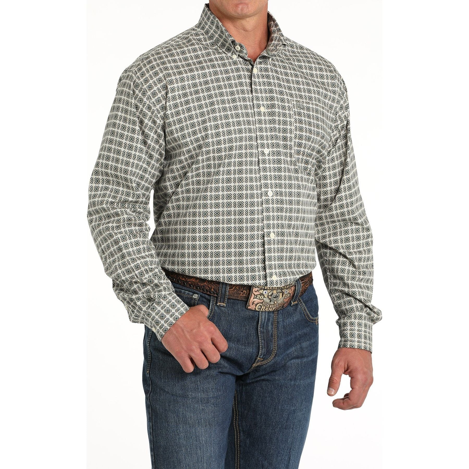 Men's Cinch Kaleidoscope Print Button-Down Western Shirt - Cream