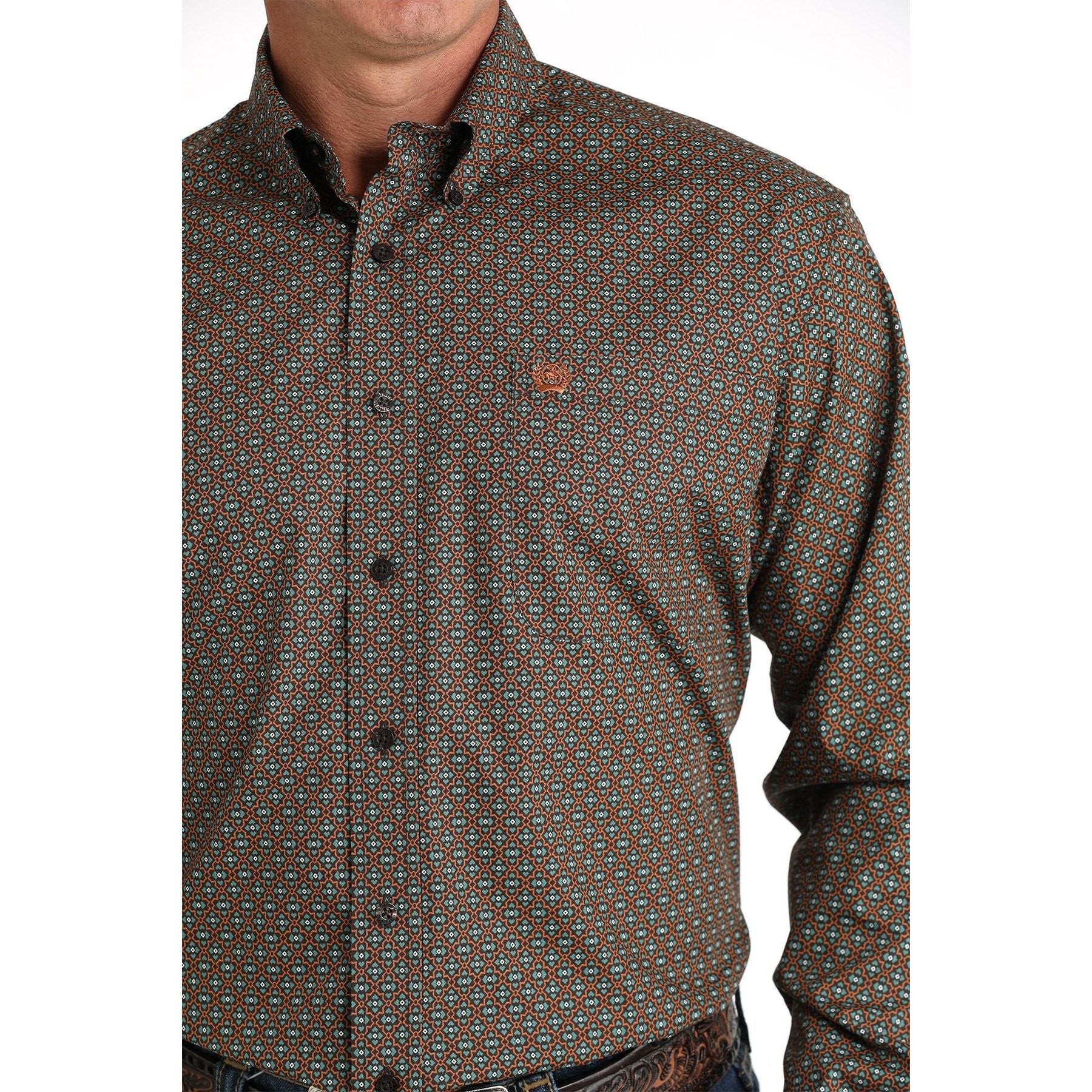 Cinch Men's Geometric Print Button-Down Western Shirt - Brown