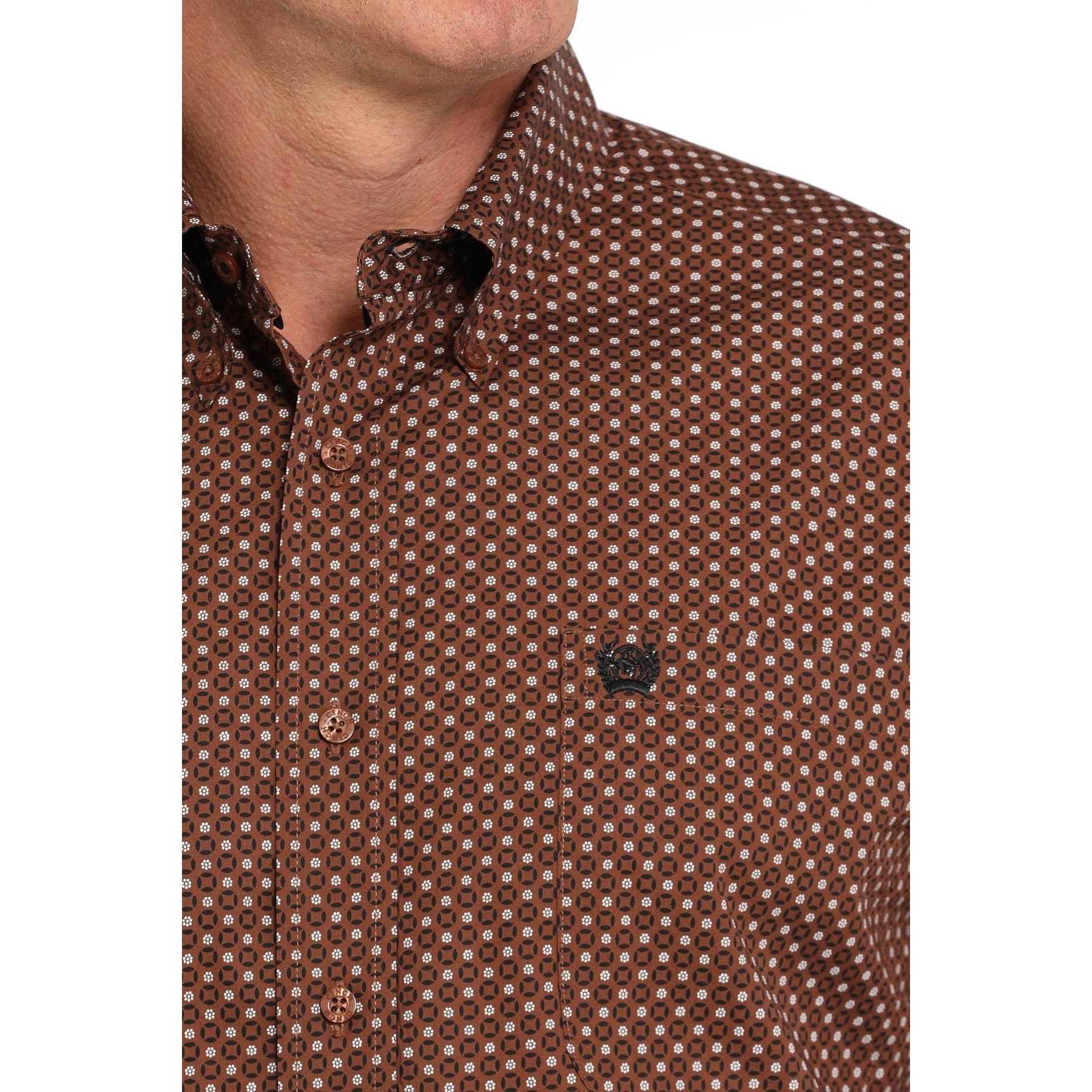 Cinch Men's Geometric Print Button-Down Western Shirt - Brown