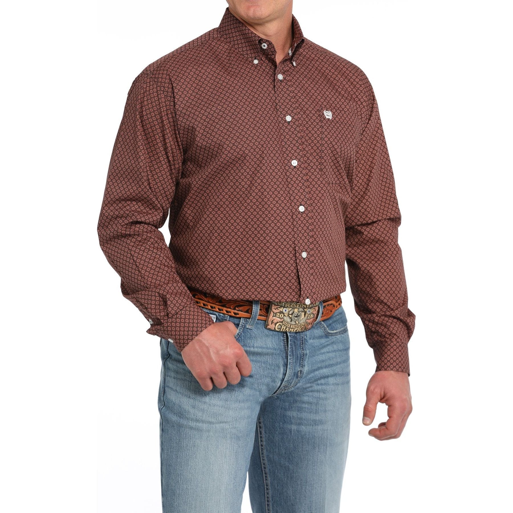 Cinch Men's Geometric Print Button-Down Western Shirt - Navy