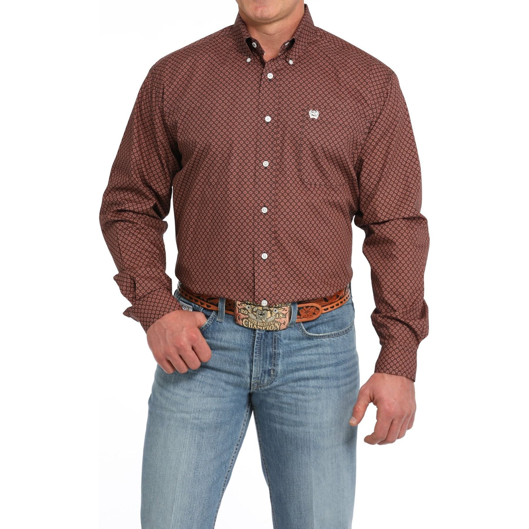 Cinch Men's Geometric Print Button-Down Western Shirt - Navy