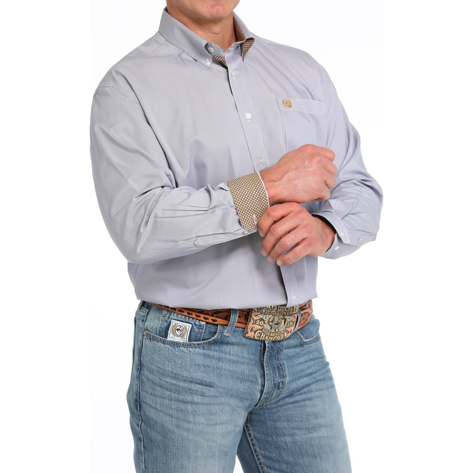 Cinch Men's Stripe Print Button-Down Western Shirt - Purple/White