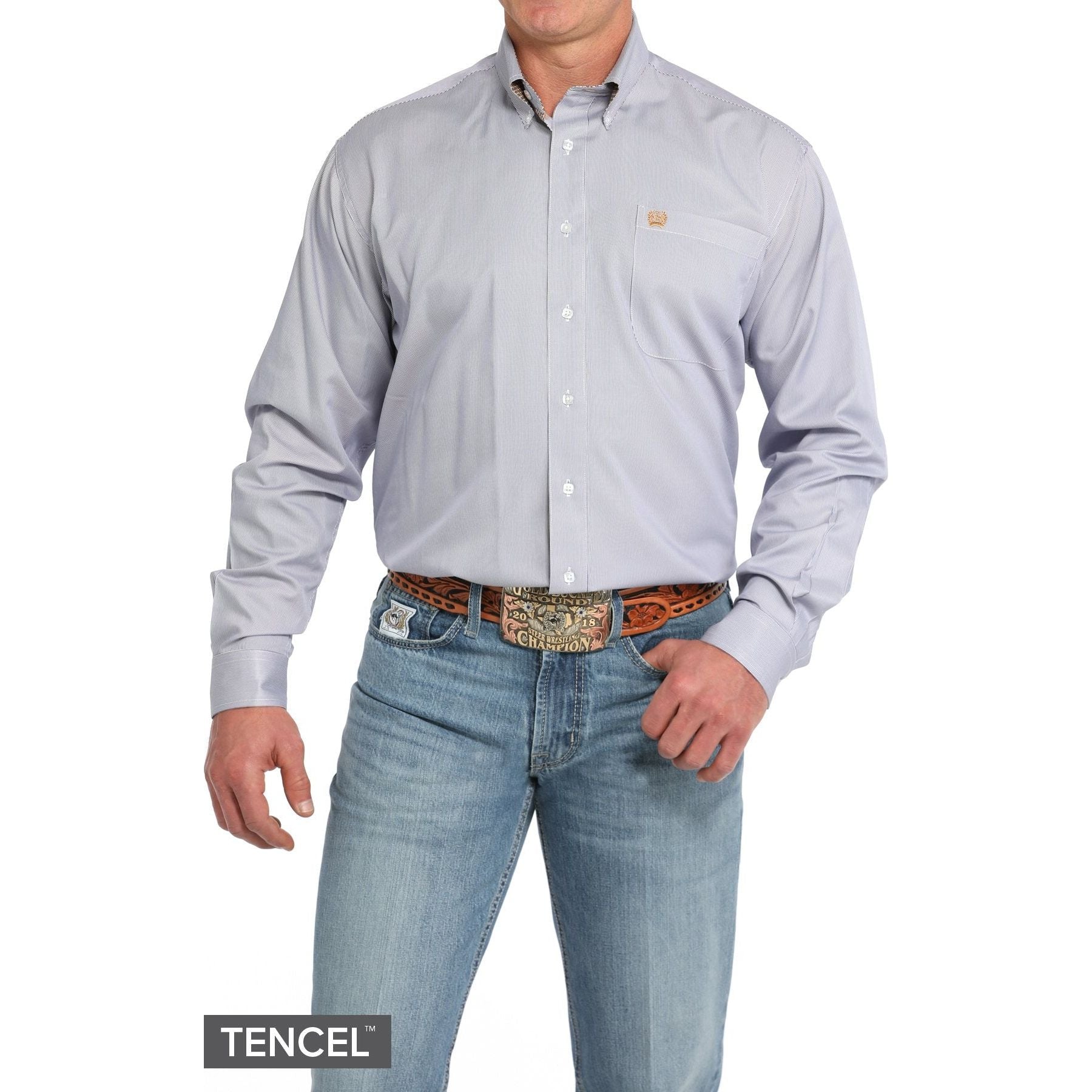 Cinch Men's Stripe Print Button-Down Western Shirt - Purple/White